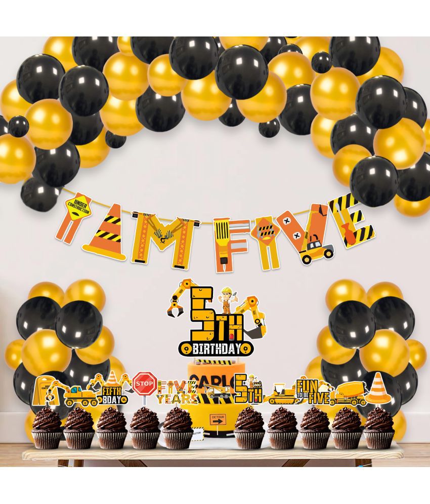     			Zyozi Under Construction Theme Balloon Decoration,Under Construction Theme Birthday for Boys with I Am Five Banner,Cake & Cupcake Toppers,Balloons Birthday Decoration Kit (Pack of 37)