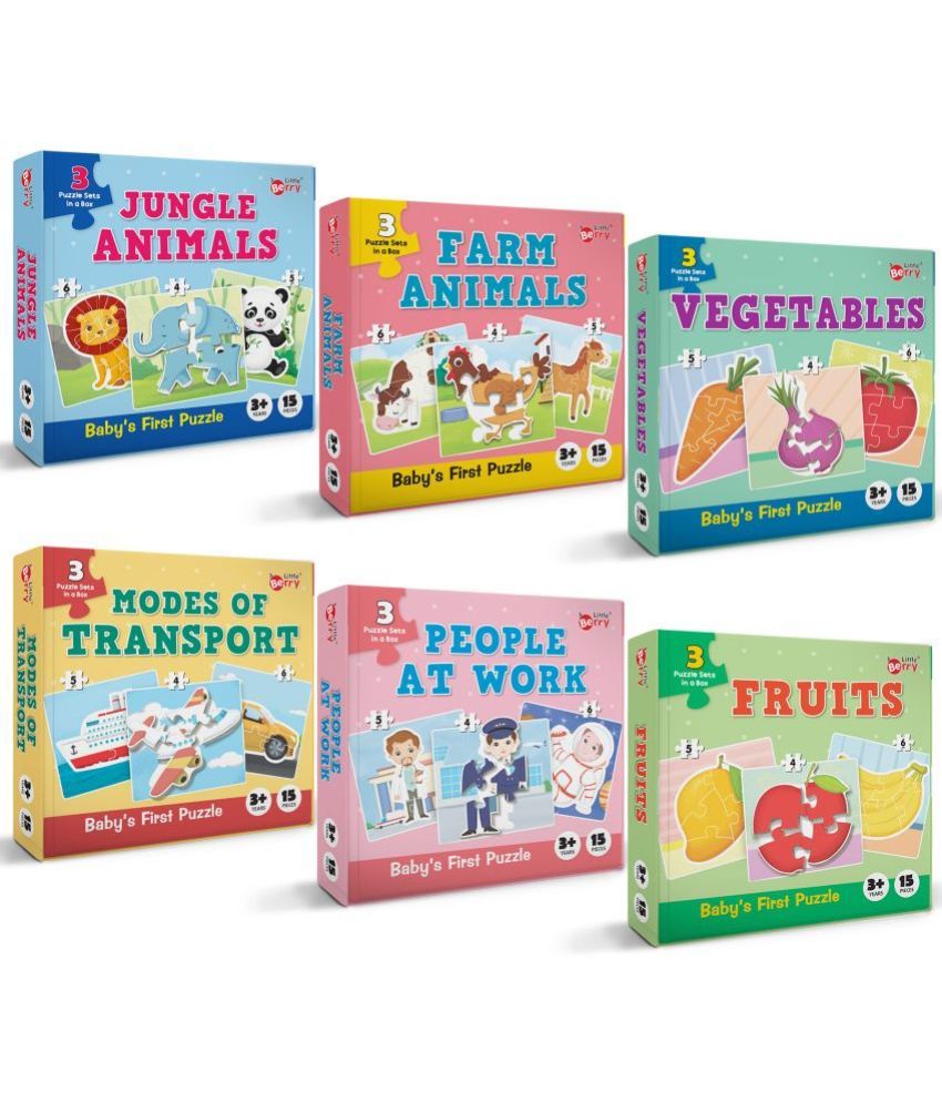     			Little Berry Baby’s First Jigsaw Puzzle Set of 6 for Kids: Professions, Transport, Fruits, Vegetables and Animals - 15 Puzzle Pieces Each