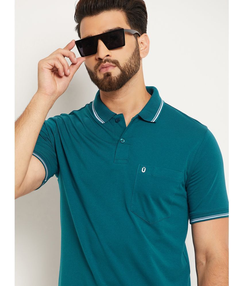     			UNIBERRY Pack of 1 Cotton Blend Regular Fit Solid Half Sleeves Men's Polo T Shirt ( Teal Blue )