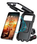 Grandpitstop - Waterproof Handlebar Fully Waterproof Bike / Motorcycle / Scooter Mobile Phone Holder Mount With Fast 15W Wireless & Usb-C Input/Output Charger, Ideal For Maps And Gps Navigation - Black