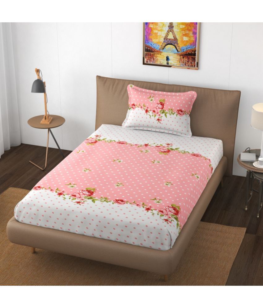     			Apala Microfiber Floral Single Bedsheet with 1 Pillow Cover - Pink