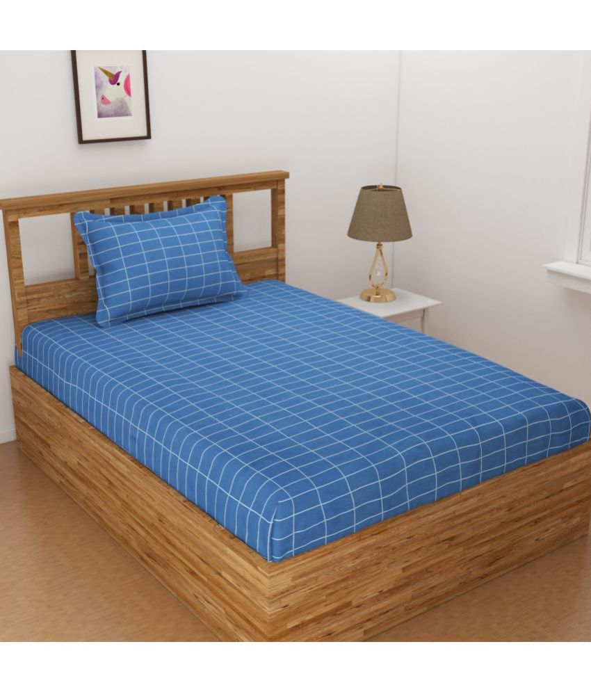     			Apala Microfiber Small Checks Single Bedsheet with 1 Pillow Cover - Blue