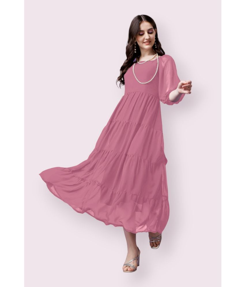     			Femvy - Pink Georgette Women's Fit & Flare Dress ( Pack of 1 )