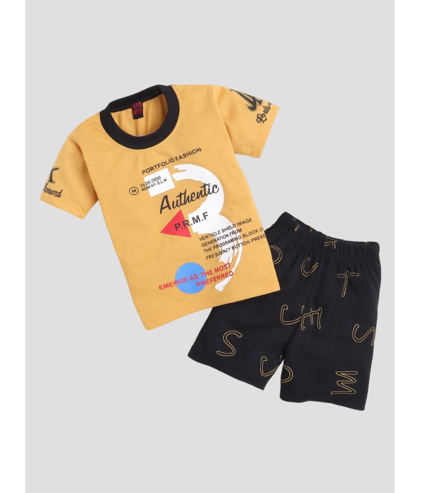     			Fourfolds - Mustard Cotton Baby Boy T-Shirt & Shorts ( Pack of 1 )