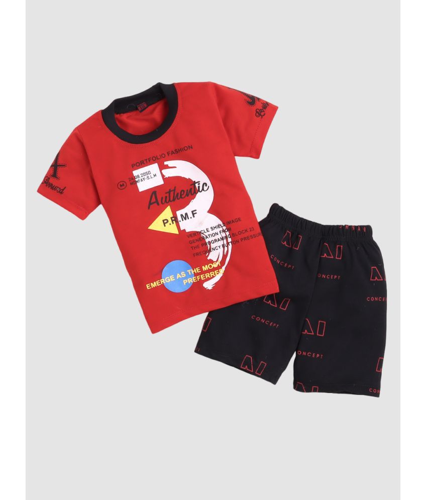     			Fourfolds - Red Cotton Boys T-Shirt & Shorts ( Pack of 1 )