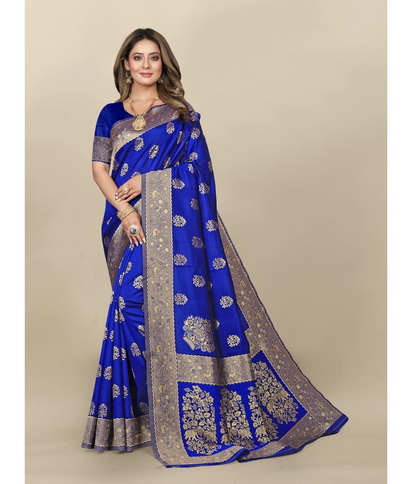     			Gazal Fashions - Blue Banarasi Silk Saree With Blouse Piece ( Pack of 1 )