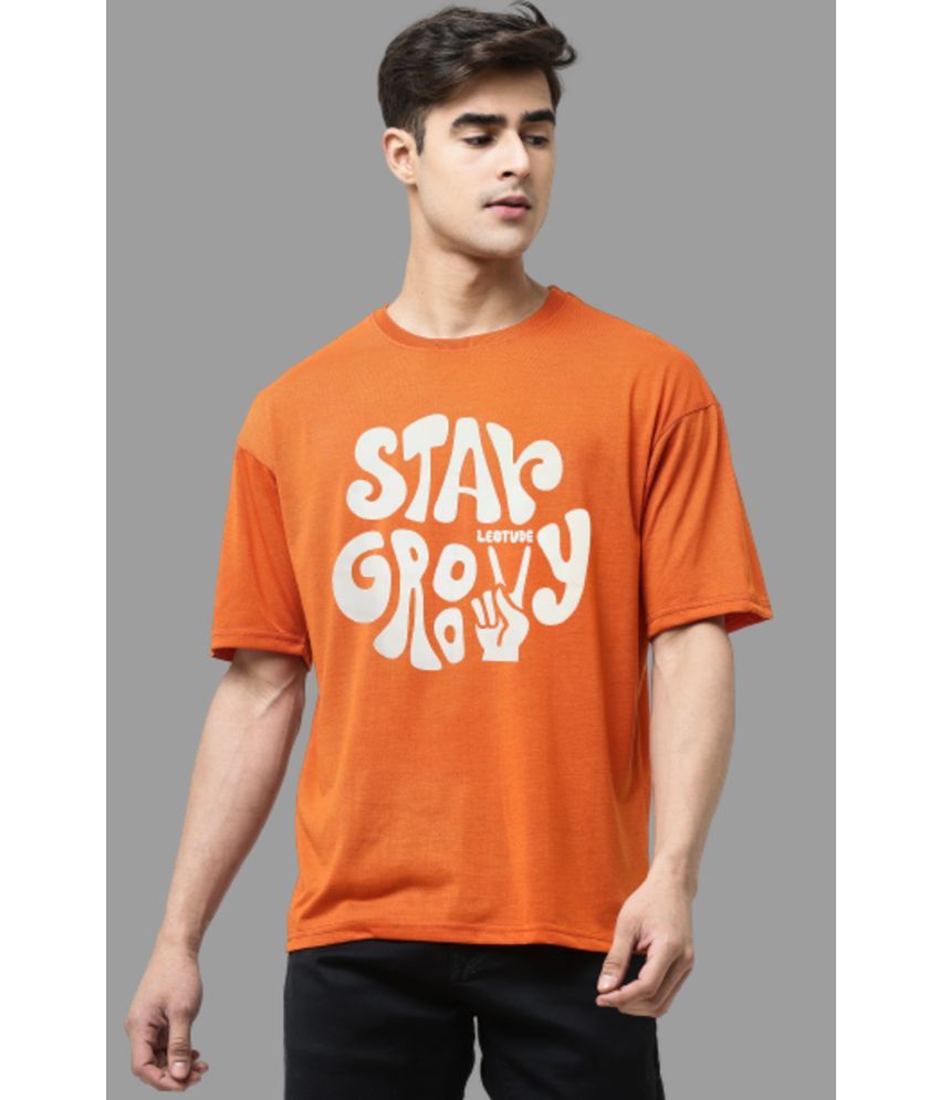     			Leotude - Orange Cotton Blend Oversized Fit Men's T-Shirt ( Pack of 1 )