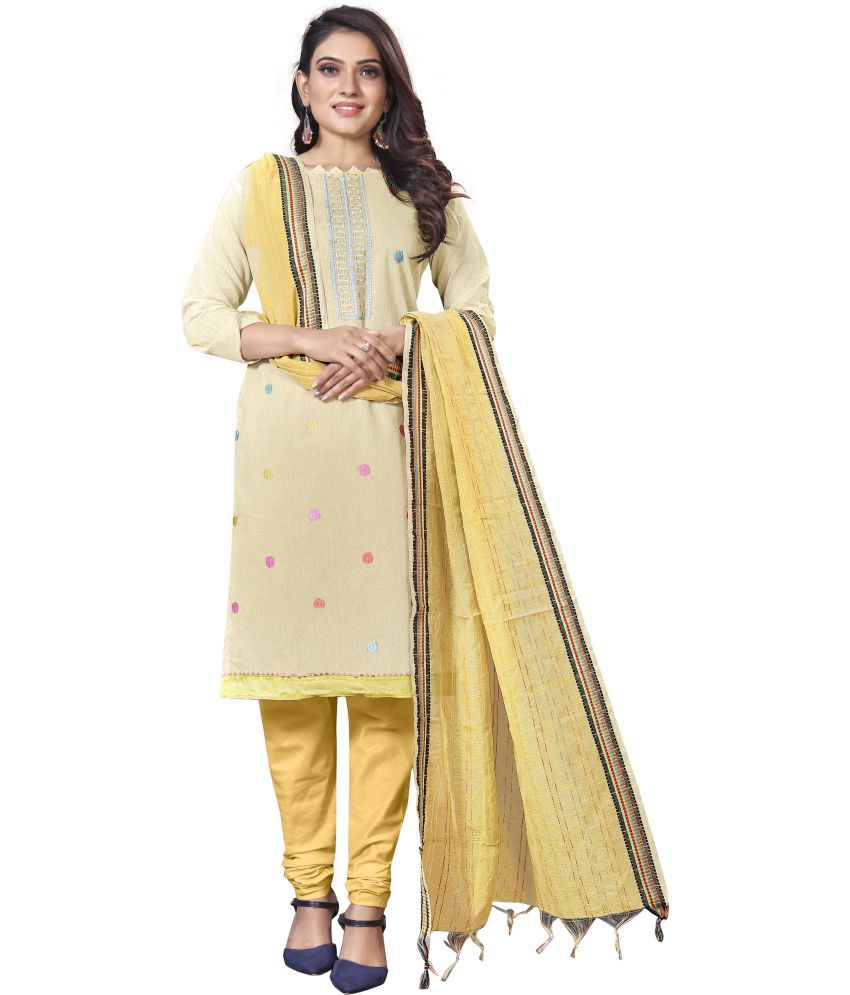     			Royal Palm - Unstitched Gold Cotton Dress Material ( Pack of 1 )