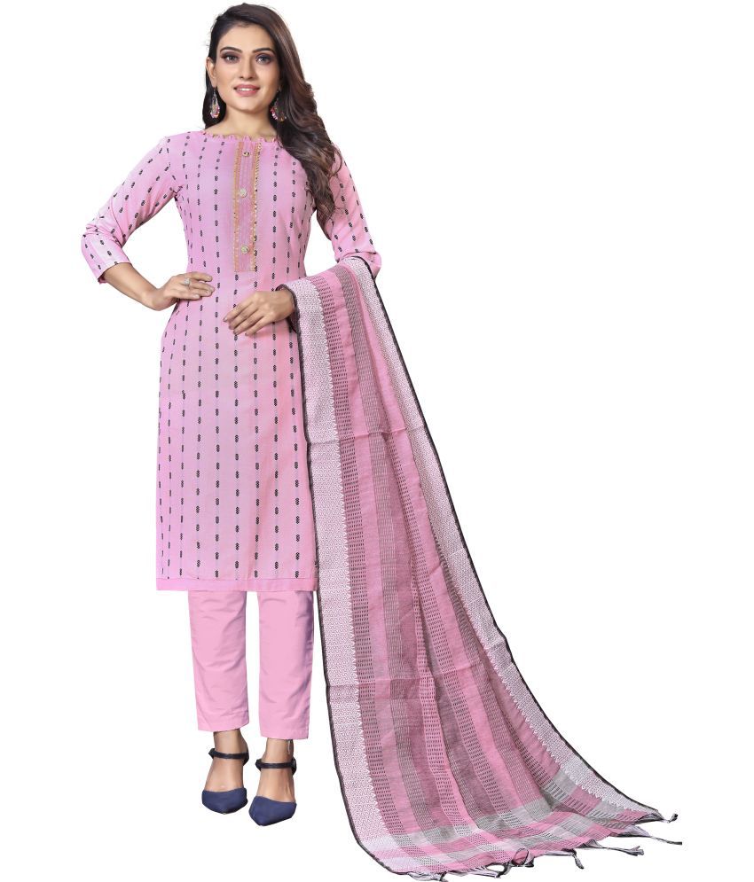     			Royal Palm - Unstitched Pink Cotton Blend Dress Material ( Pack of 1 )
