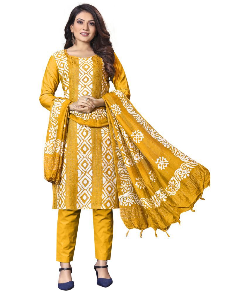     			Royal Palm - Unstitched Yellow Cotton Blend Dress Material ( Pack of 1 )