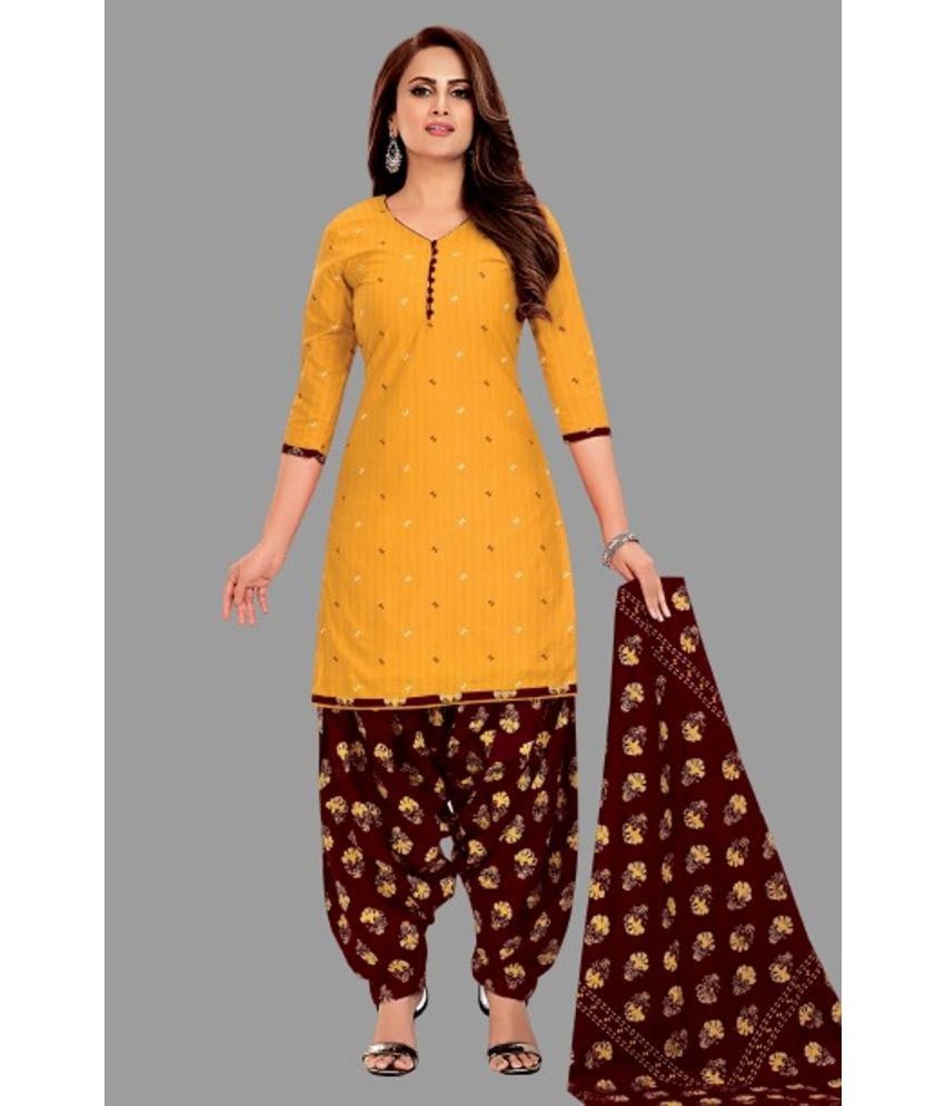     			SIMMU - Yellow Straight Cotton Women's Stitched Salwar Suit ( Pack of 1 )
