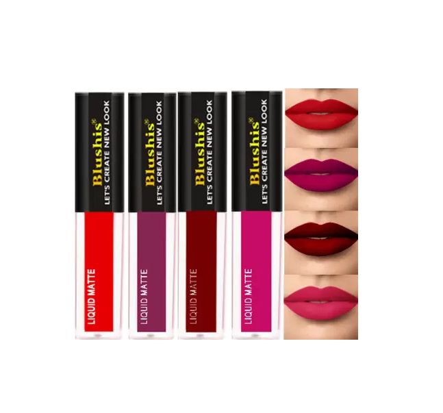     			Blushis Super Stay Liquid Lipsticks Magenta, Red Twist, Maroon Touch, Purple Pout (Pack of 4)16 ml