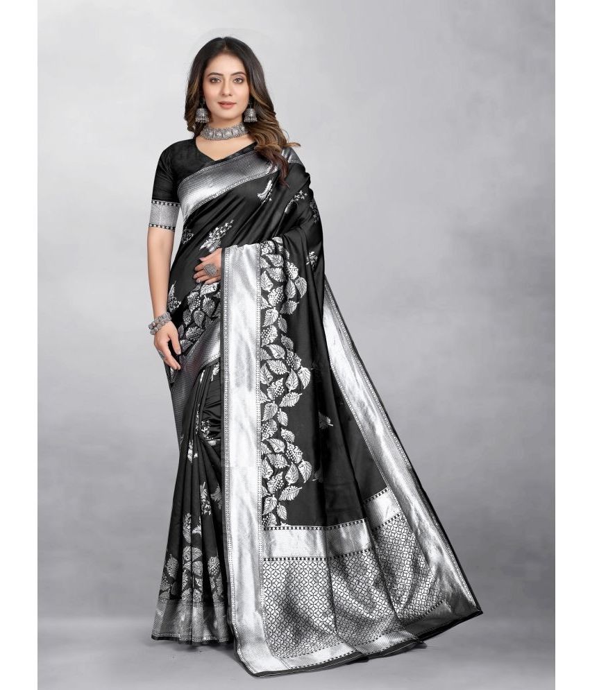     			Gazal Fashions - Black Banarasi Silk Saree With Blouse Piece ( Pack of 1 )