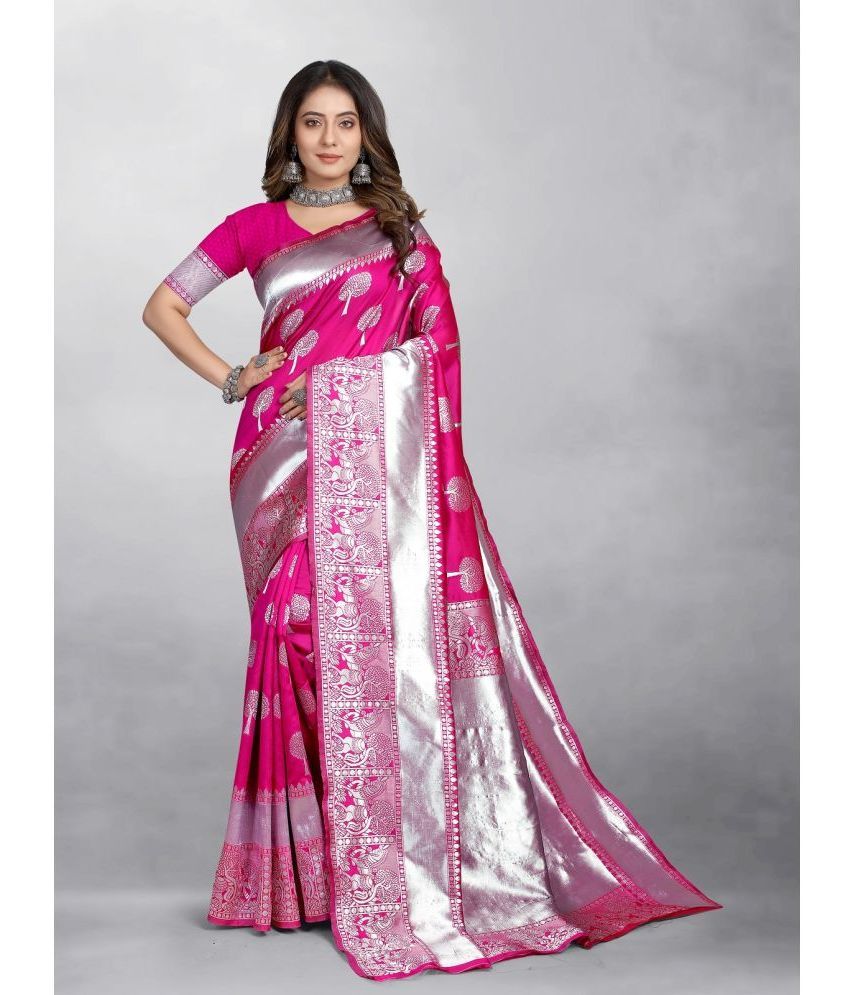     			Gazal Fashions - Pink Banarasi Silk Saree With Blouse Piece ( Pack of 1 )