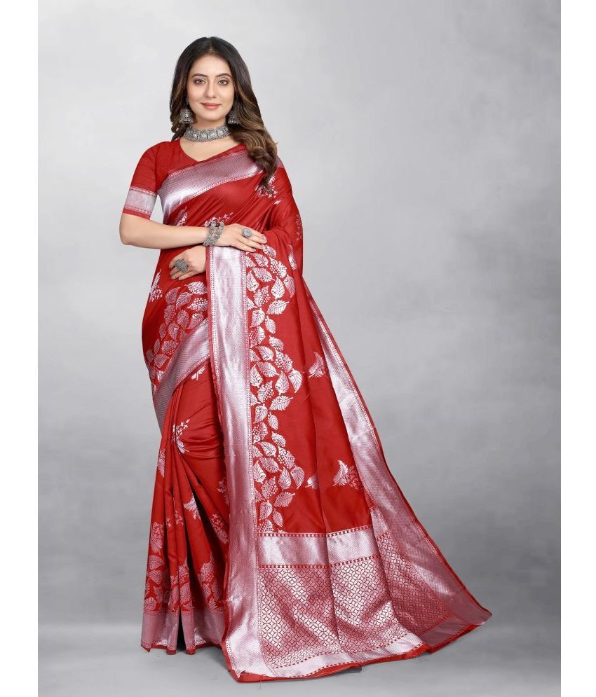     			Gazal Fashions - Red Banarasi Silk Saree With Blouse Piece ( Pack of 1 )