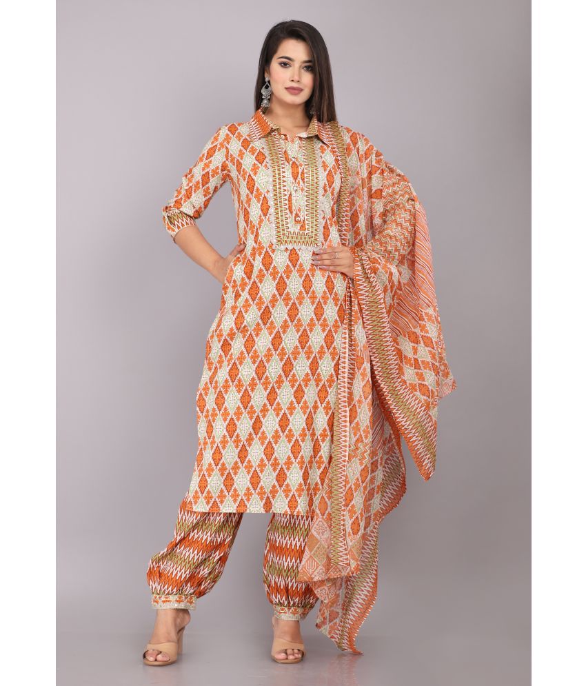     			JC4U - Brown Straight Cotton Women's Stitched Salwar Suit ( Pack of 1 )