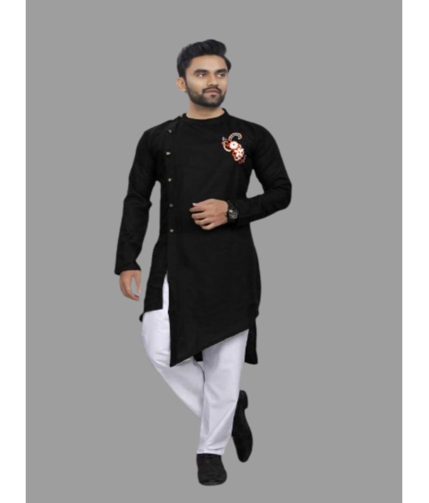     			KIRMESH FASHION - Black Cotton Blend Regular Fit Men's Kurta Pyjama Set ( Pack of 1 )