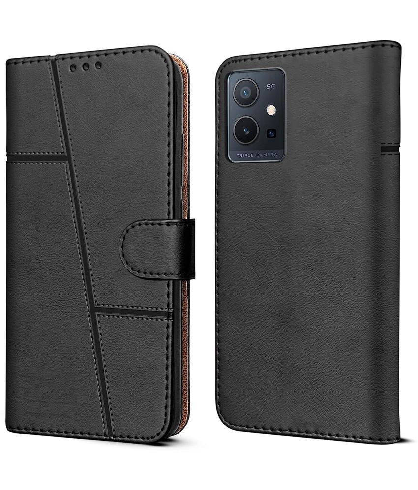     			NBOX - Black Flip Cover Artificial Leather Compatible For Vivo Y75 ( Pack of 1 )