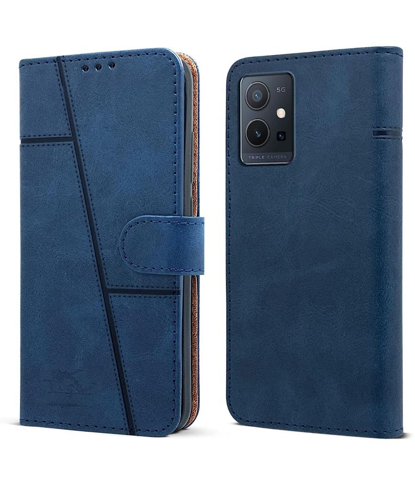     			NBOX - Blue Flip Cover Artificial Leather Compatible For Vivo T1 5G ( Pack of 1 )