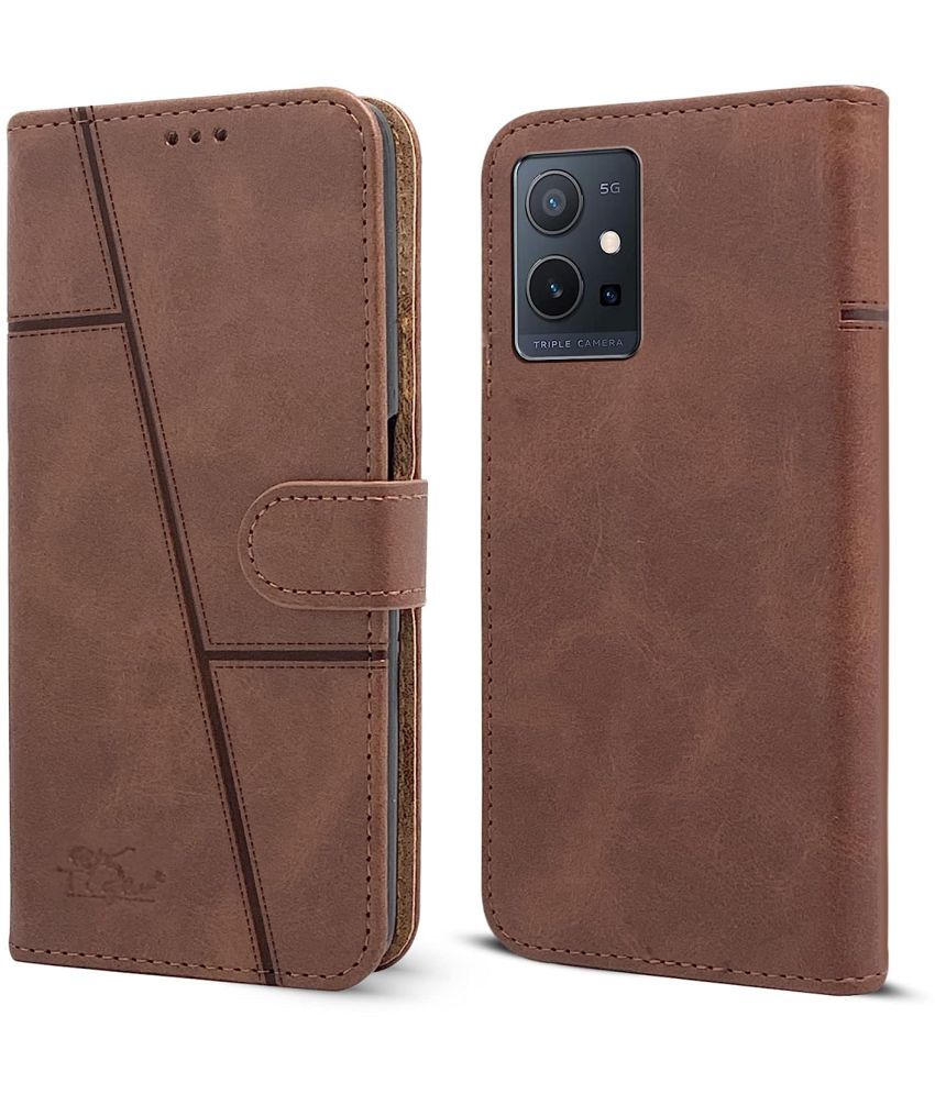     			NBOX - Brown Flip Cover Artificial Leather Compatible For Vivo Y75 ( Pack of 1 )