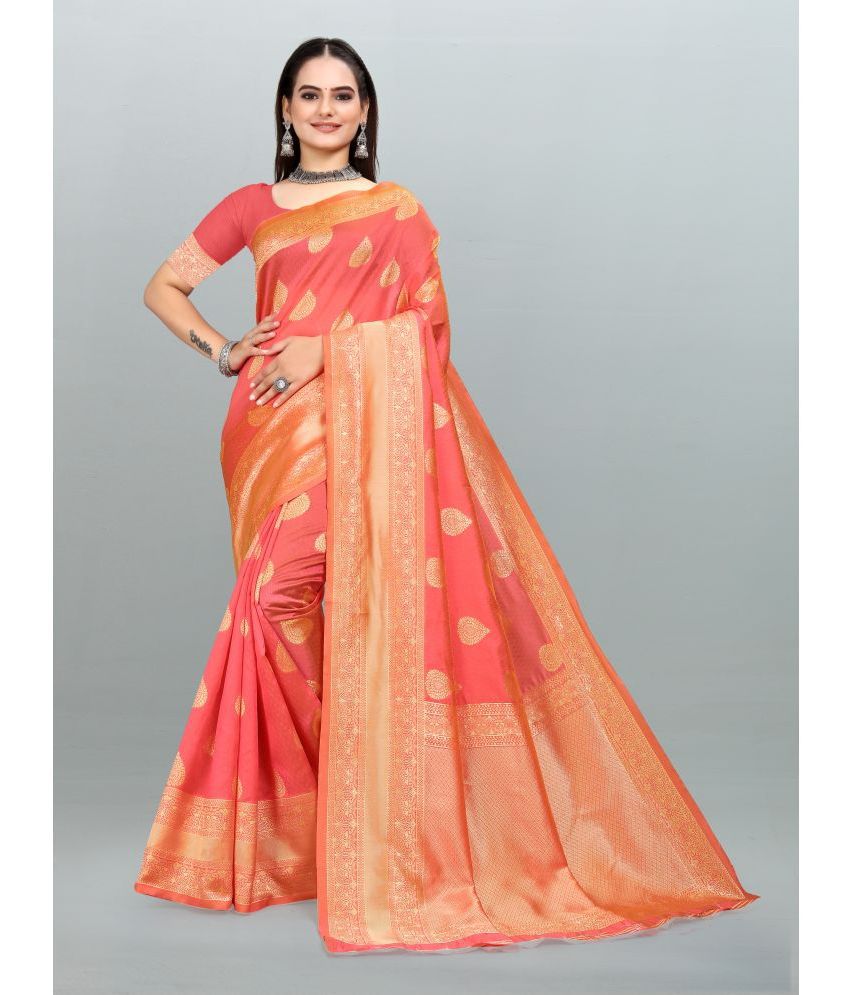     			Om Shantam Sarees - Pink Banarasi Silk Saree With Blouse Piece ( Pack of 1 )