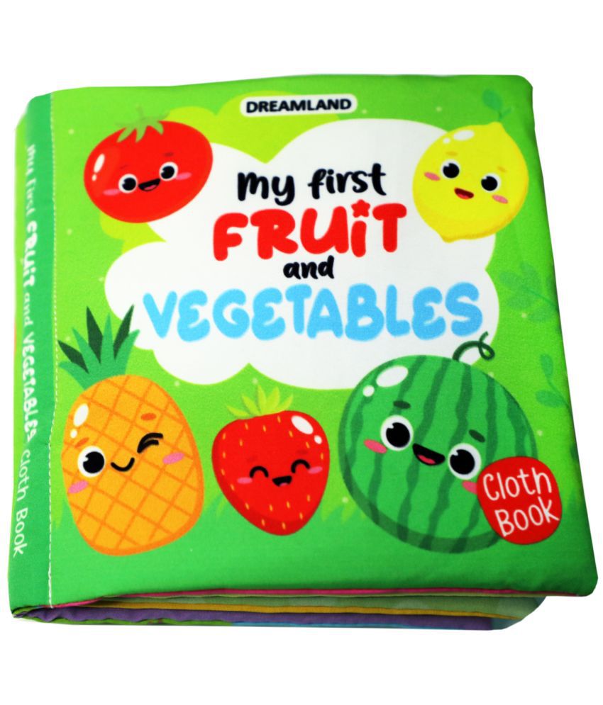     			Dreamland Baby My First Cloth Book Fruit and Vegetables with Squeaker and Crinkle Paper Cloth Books for Toddler Kids Early Development Cloth Book Learning Educational Baby Toys Soft Toys Gifts for Kids