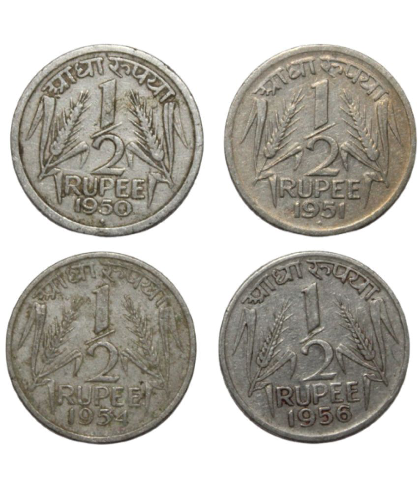     			Numiscart - Set of 4 - 1/2 Rupee (1950-56) Govt. of India Collectible Old and Rare 4 Coins Numismatic Coins