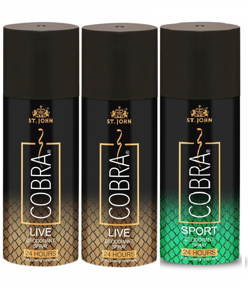    			St. John - Cobra Deo Live 150ml*2 & Sports 150ml Deodorant Spray for Unisex 400 ml ( Pack of 3 )