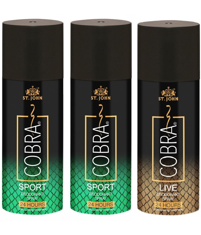     			ST.JOHN Cobra Sport 150ml*2 & Live 150ml Deodorant Spray for Men (450ml) Pack of 3