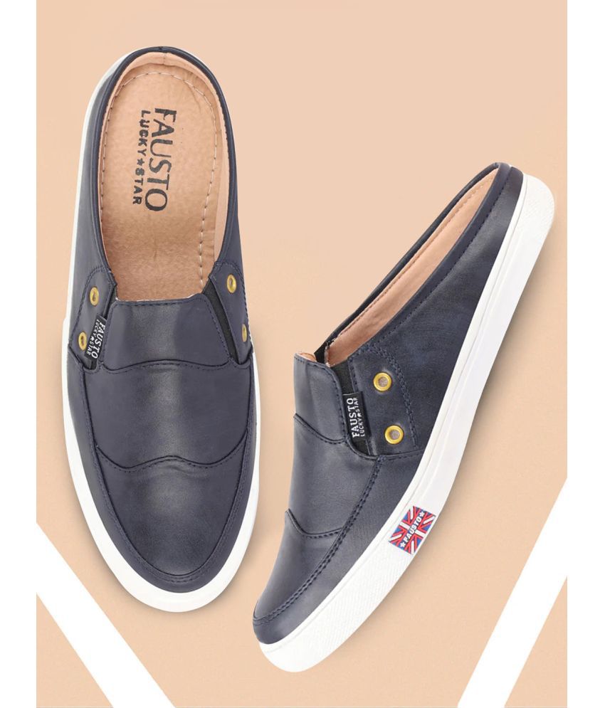     			Fausto - Navy Blue Men's Slip-on Shoes