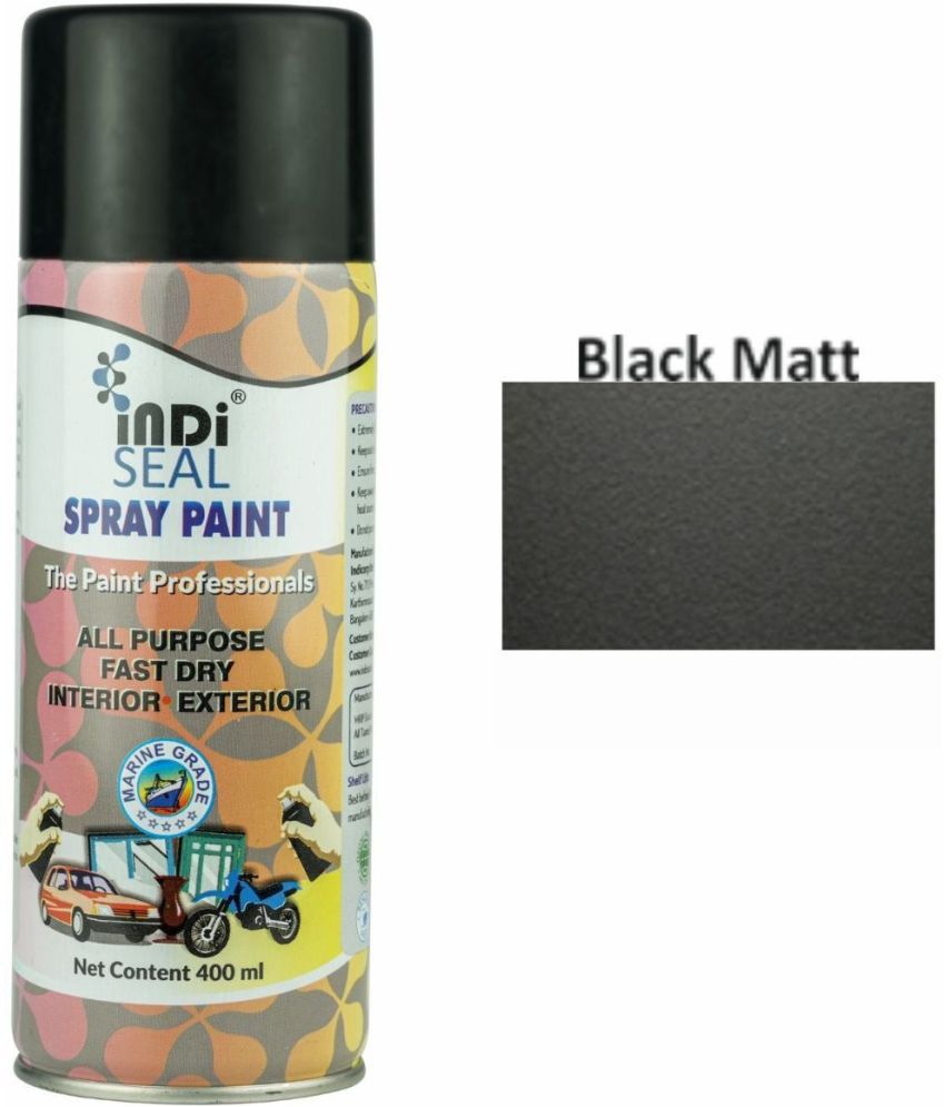     			INDISEAL All Purpose Fast Dry Interior/Exterior | DIY for Automotive, Metal, Wood & Wall Black Matt Spray Paint 400 ml (Pack of 1)