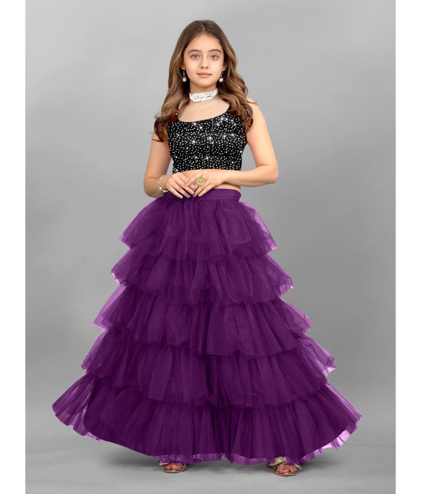     			JULEE - Purple Net Girls Lehenga Skirt ( Pack of 1 )