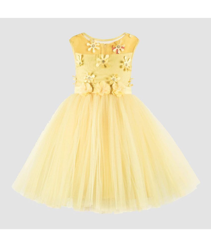     			9stiches - Yellow Net Baby Girl Frock ( Pack of 1 )