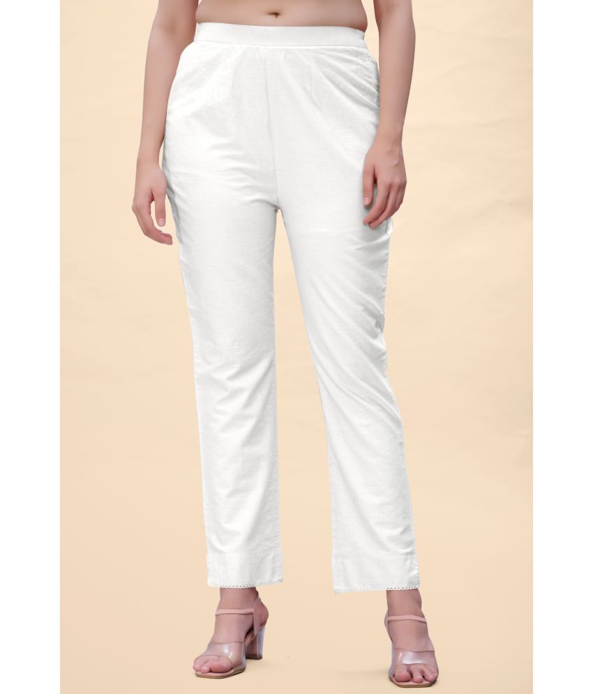     			Glomee - White Cotton Straight Women's Casual Pants ( Pack of 1 )