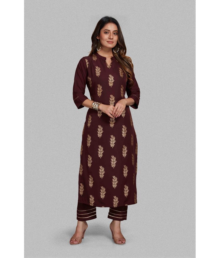     			Style Samsara - Brown Straight Crepe Women's Stitched Salwar Suit ( Pack of 1 )