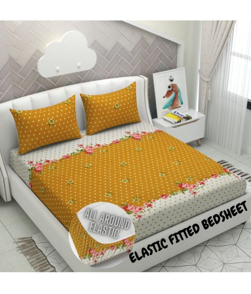     			Apala Microfiber Floral Double Bedsheet with 2 Pillow Covers - Yellow
