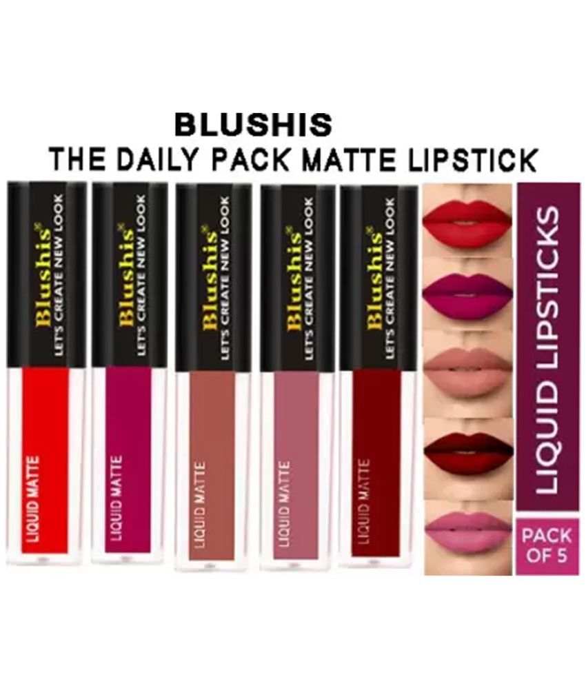     			Blushis The Daily Pack Professionally Forever Matte Liquid Lipstick(Multicolour, 20 ml, Pack of 5)
