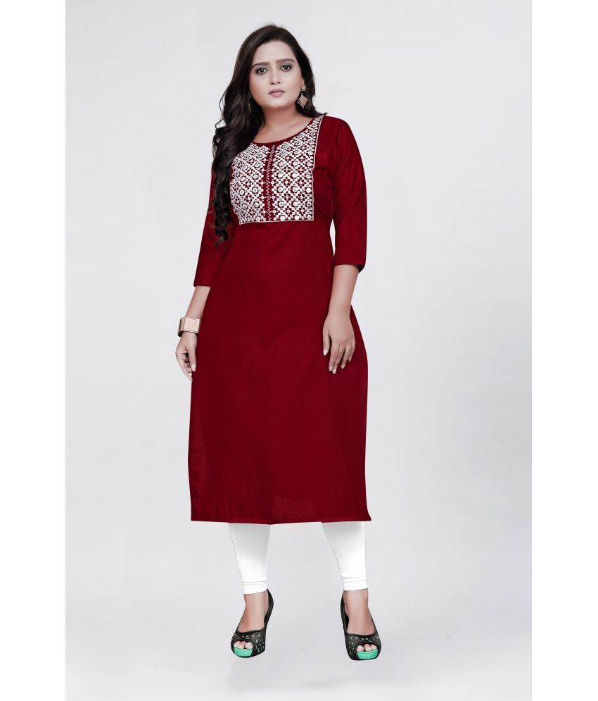     			Jiya Enterprise - Maroon Cotton Blend Women's Straight Kurti ( Pack of 1 )