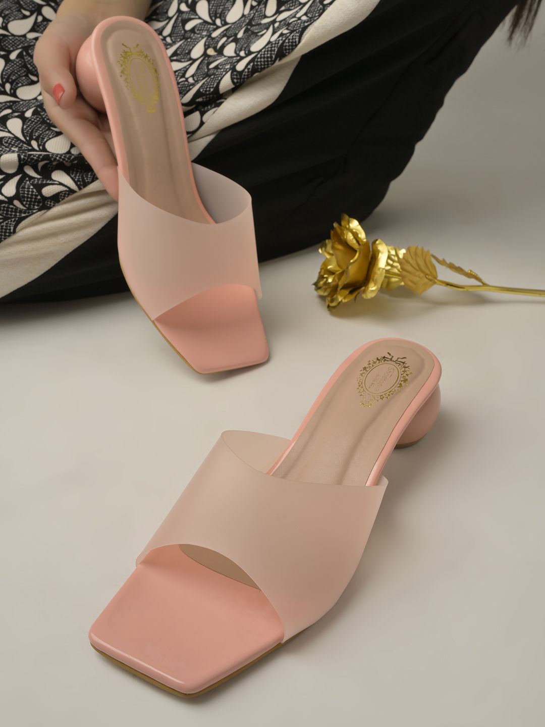     			Shoetopia - Peach Women's Slip On Heels