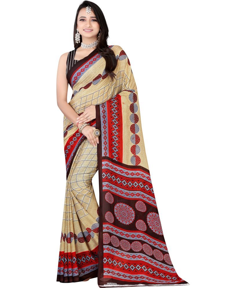     			LEELAVATI - Beige Georgette Saree With Blouse Piece ( Pack of 1 )