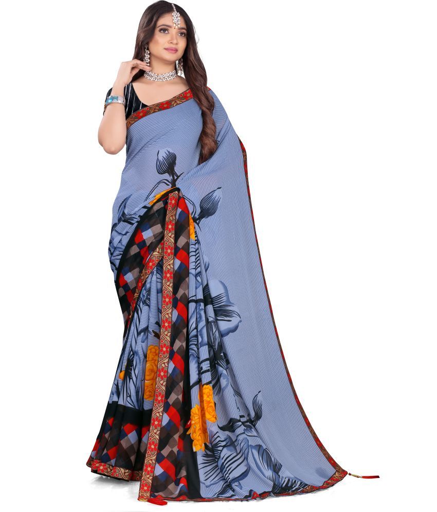     			LEELAVATI - Blue Georgette Saree With Blouse Piece ( Pack of 1 )