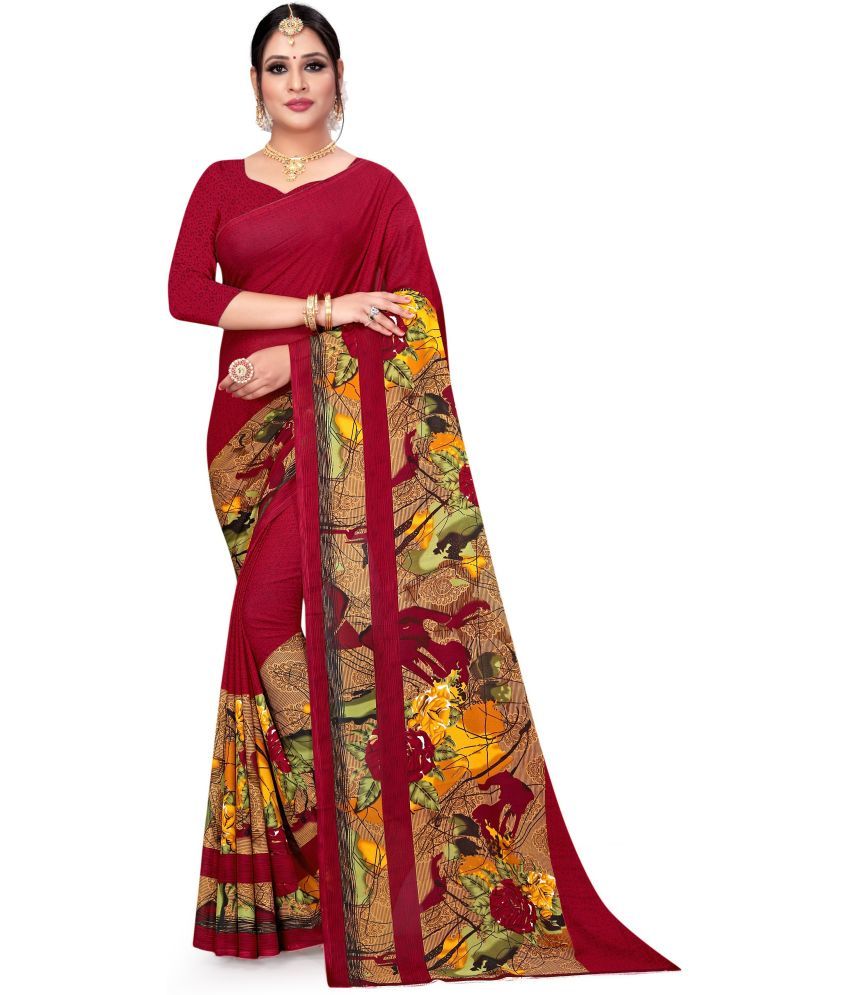     			LEELAVATI - Maroon Georgette Saree With Blouse Piece ( Pack of 1 )