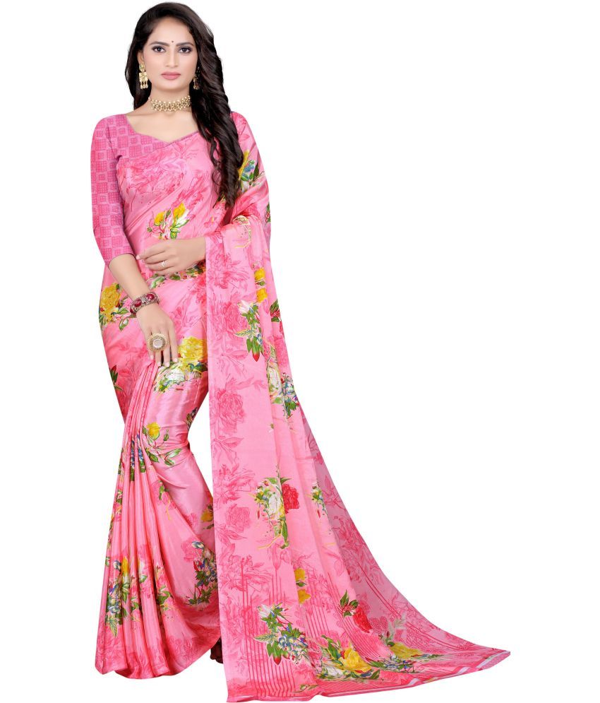     			LEELAVATI - Pink Crepe Saree With Blouse Piece ( Pack of 1 )