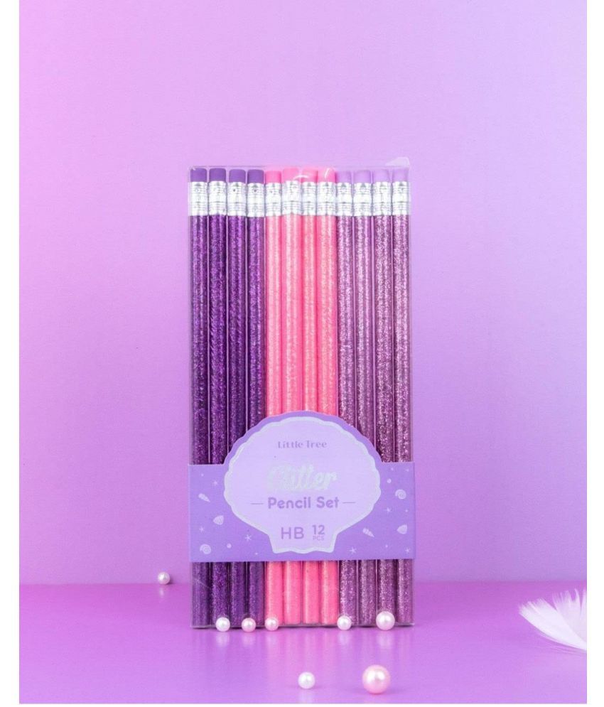     			2392 YESKART - 12 Stylish Candy Colour Glitter Body Pencil with Top Eraser Set Attractive  Colour For Kids And Girls Fine s Strong nib Ideal For Tuition School Kids Boys Girls  Diwali Festival Birthday Party Return Gift (Pink-Purple