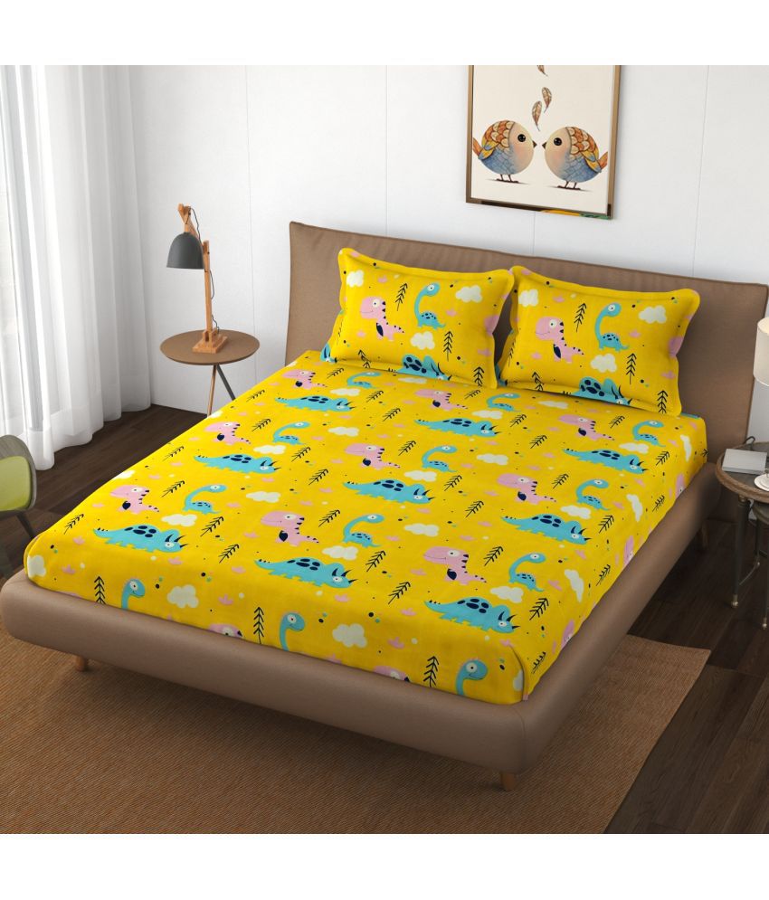     			Apala Microfiber Abstract Double Bedsheet with 2 Pillow Covers - yellow