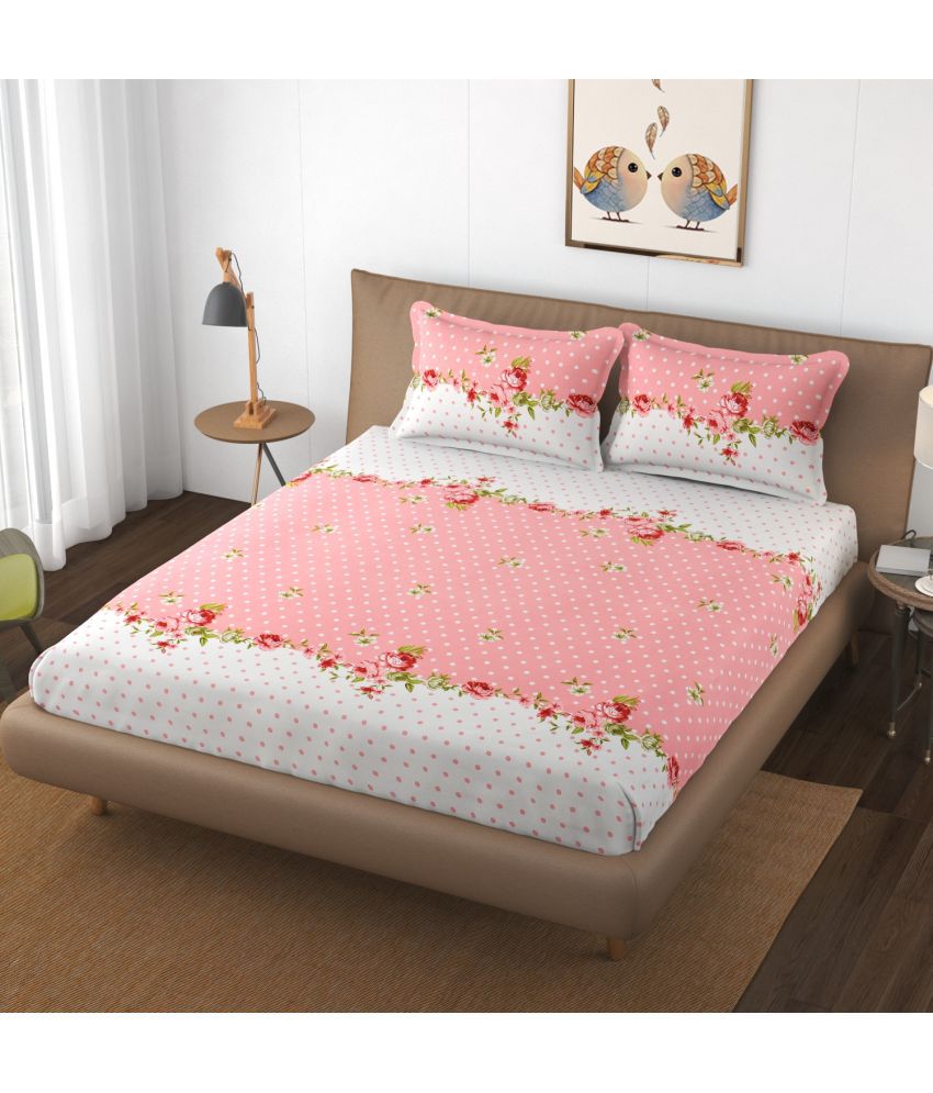     			Apala Microfiber Floral Double Bedsheet with 2 Pillow Covers - Pink