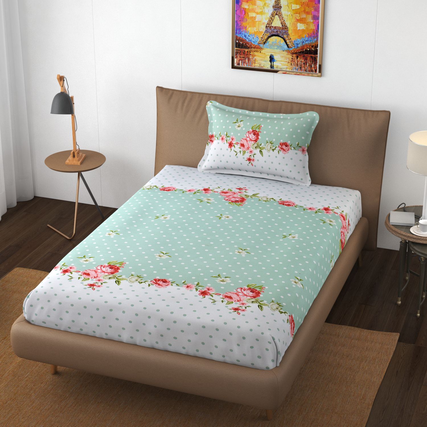     			Apala Microfiber Floral Single Bedsheet with 1 Pillow Cover - Green