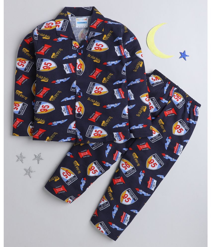     			BUMZEE Navy Boys Full Sleeeves Cotton Night Suit Age - 6-12 Months