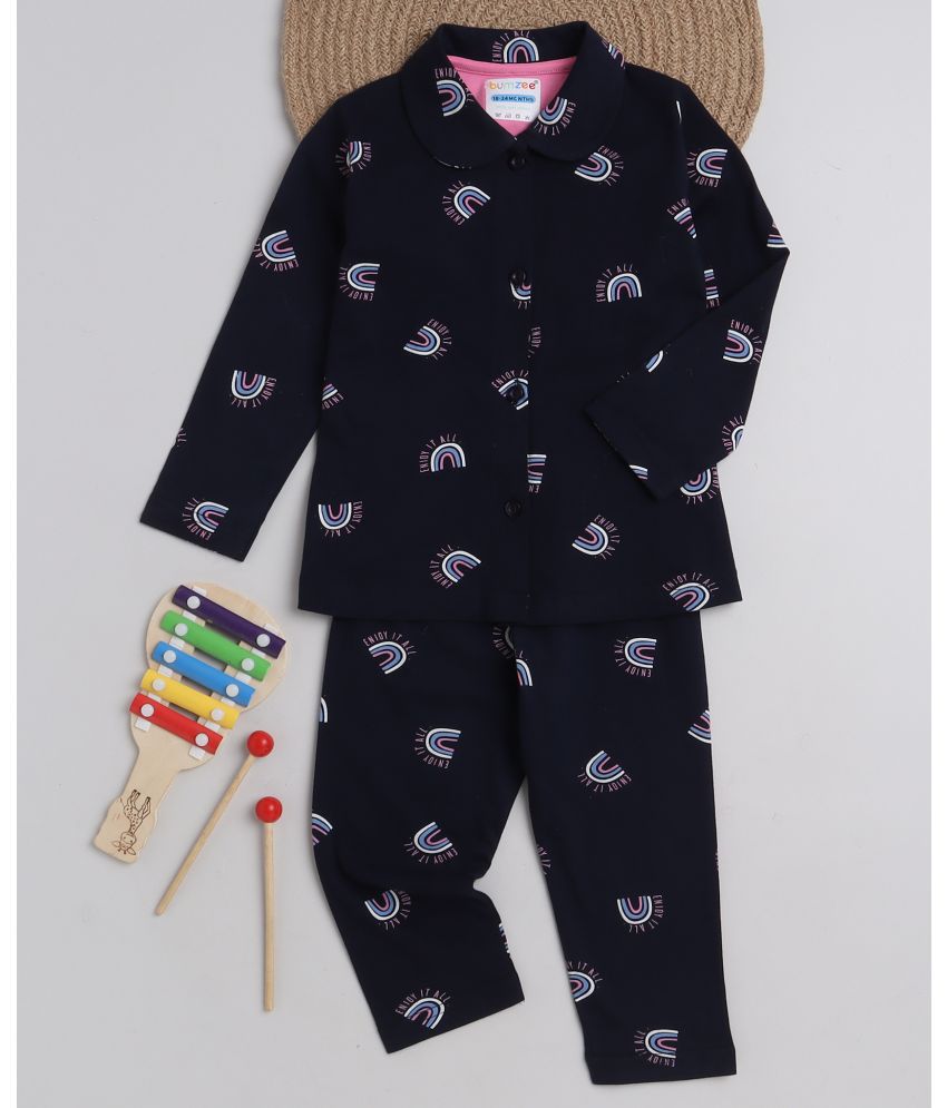 BUMZEE Navy Girls Full Sleeeves Cotton Night Suit Age - 6-12 Months