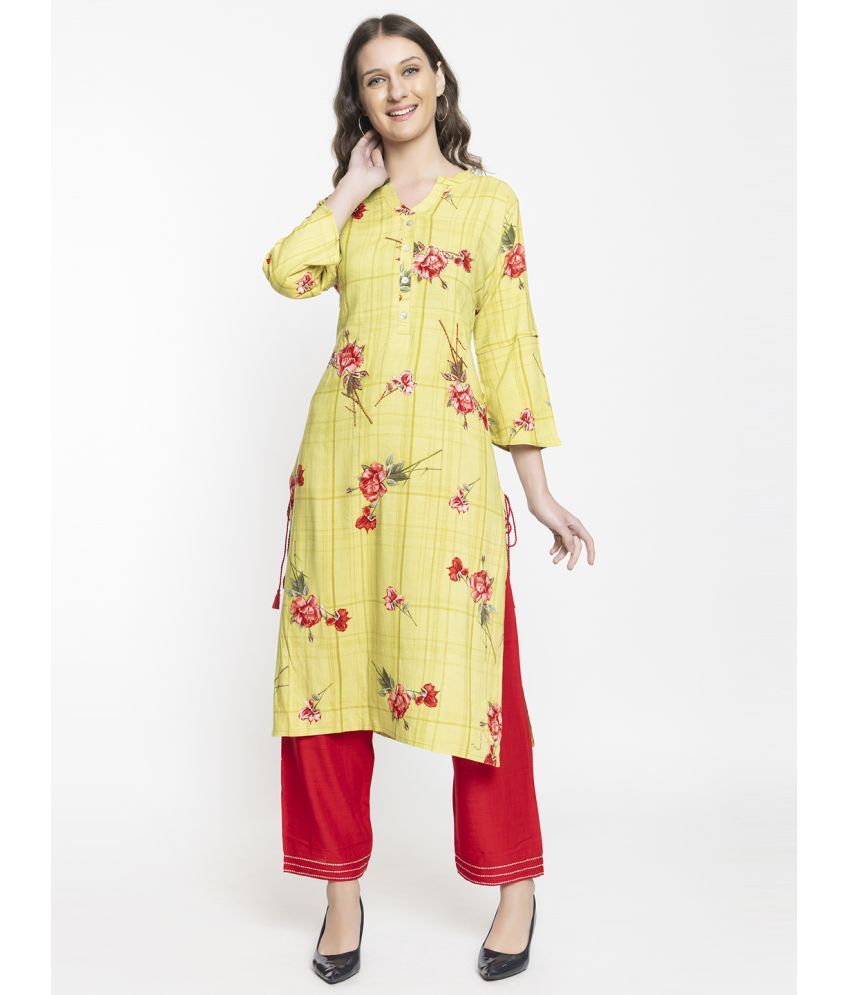     			ELTHIA - Yellow Rayon Women's Straight Kurti ( Pack of 1 )